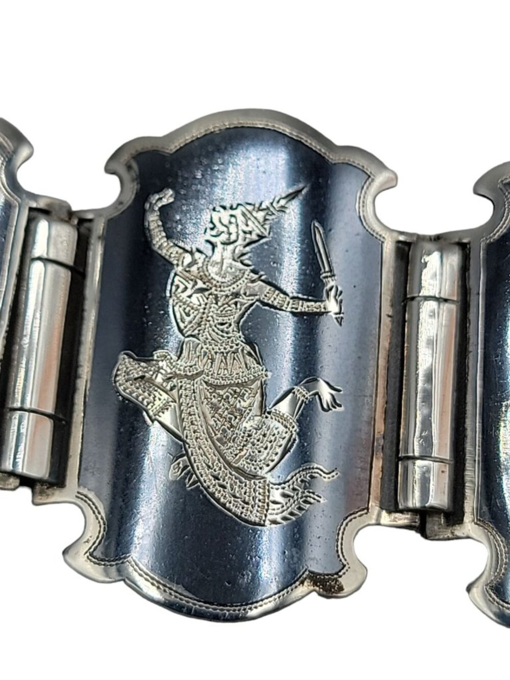 Siam Sterling Silver Bracelet 925 Niello Hindu Goddess Enamel Hinged Panel SZ 7 - Picture 13 of 16